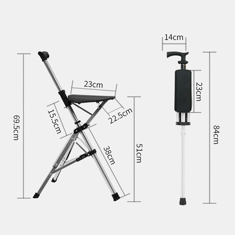 Free ShippingPortable Folding Walking Stick with Seat for Seniors