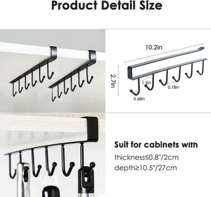 Under-Shelf 6-Hook Mug & Cup Holder Rack (pack of 2)â€?Space-Saving Kitchen Cabinet Organizer,f