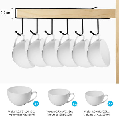 Under-Shelf 6-Hook Mug & Cup Holder Rack (pack of 2)â€?Space-Saving Kitchen Cabinet Organizer,f