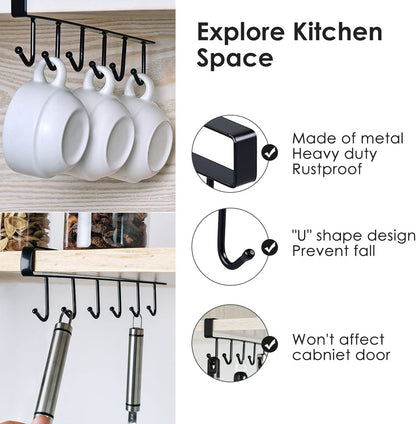 Under-Shelf 6-Hook Mug & Cup Holder Rack (pack of 2)â€?Space-Saving Kitchen Cabinet Organizer,f