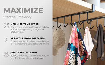 Under-Shelf 6-Hook Mug & Cup Holder Rack (pack of 2)â€?Space-Saving Kitchen Cabinet Organizer,f