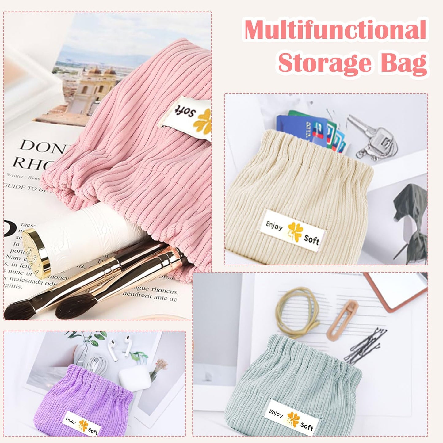 Stylish Corduroy Elastic Mini Organizer Pouch â€?Compact & Versatile Storage Solution -Pack of 3 .g