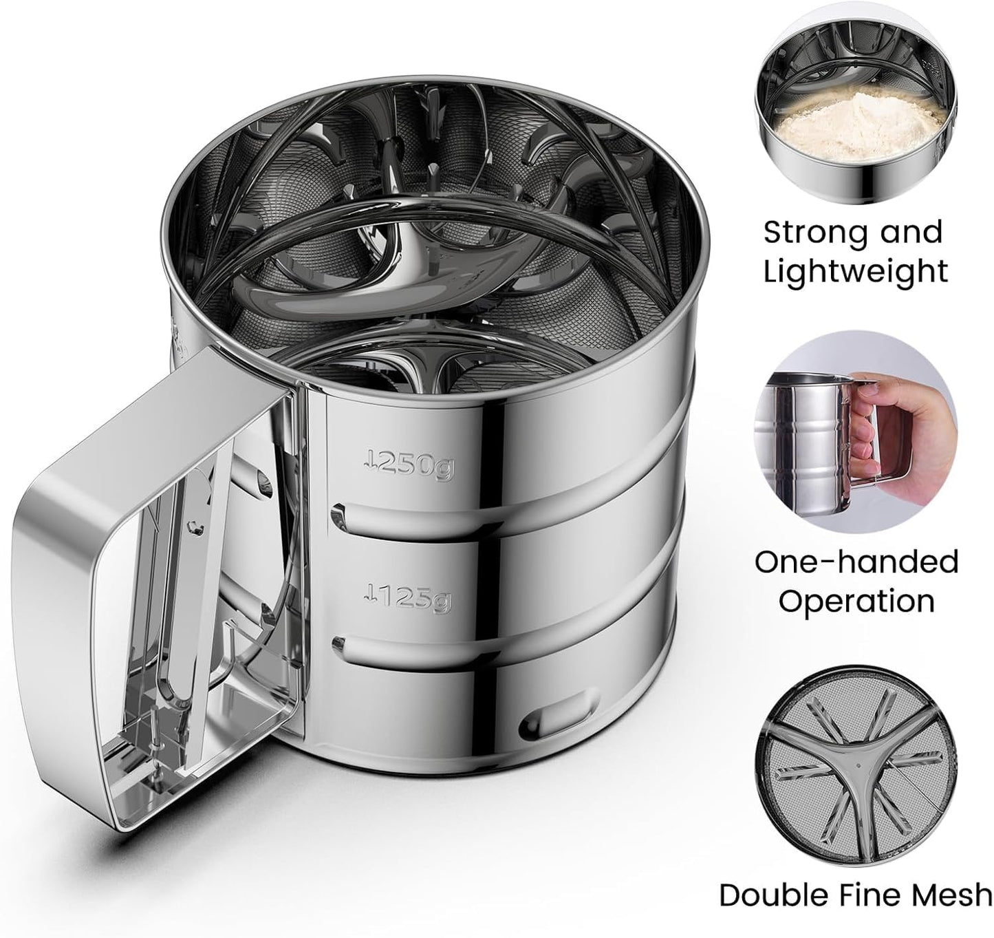 Steel Manual Flour Sifter â€?Clean, Quick & Efficient Sieving-.f