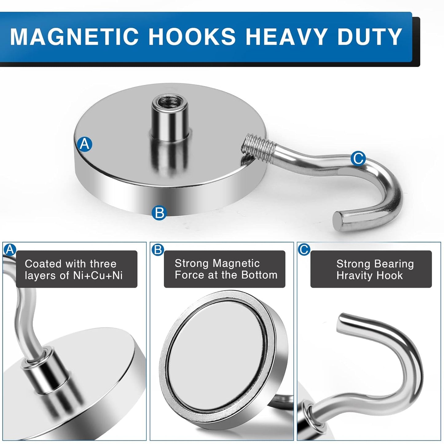 Steel Magnetic Hook â€?Rust-Resistant, Hanging for Fridge, Garage & Kitchen (Pack of 4)-.g