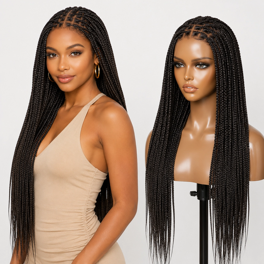 ✨[New Arrival] Salon Braids Super Natural Scalp Full HD Lace Knotless Box Braided Wig