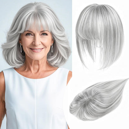🔥🔥Human Hair Topper with Bangs | Hair Piece for Thinning Hair