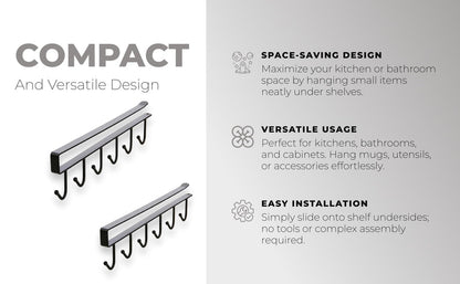 Under-Shelf 6-Hook Mug & Cup Holder Rack (pack of 2)â€?Space-Saving Kitchen Cabinet Organizer,f