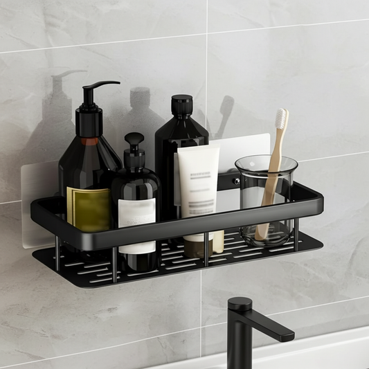 Premium Metal Home & Bathroom Wall Shelf Organiser, Black. -g