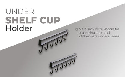 Under-Shelf 6-Hook Mug & Cup Holder Rack (pack of 2)â€?Space-Saving Kitchen Cabinet Organizer,f
