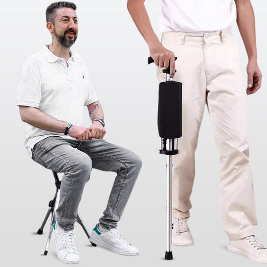 Free ShippingPortable Folding Walking Stick with Seat for Seniors